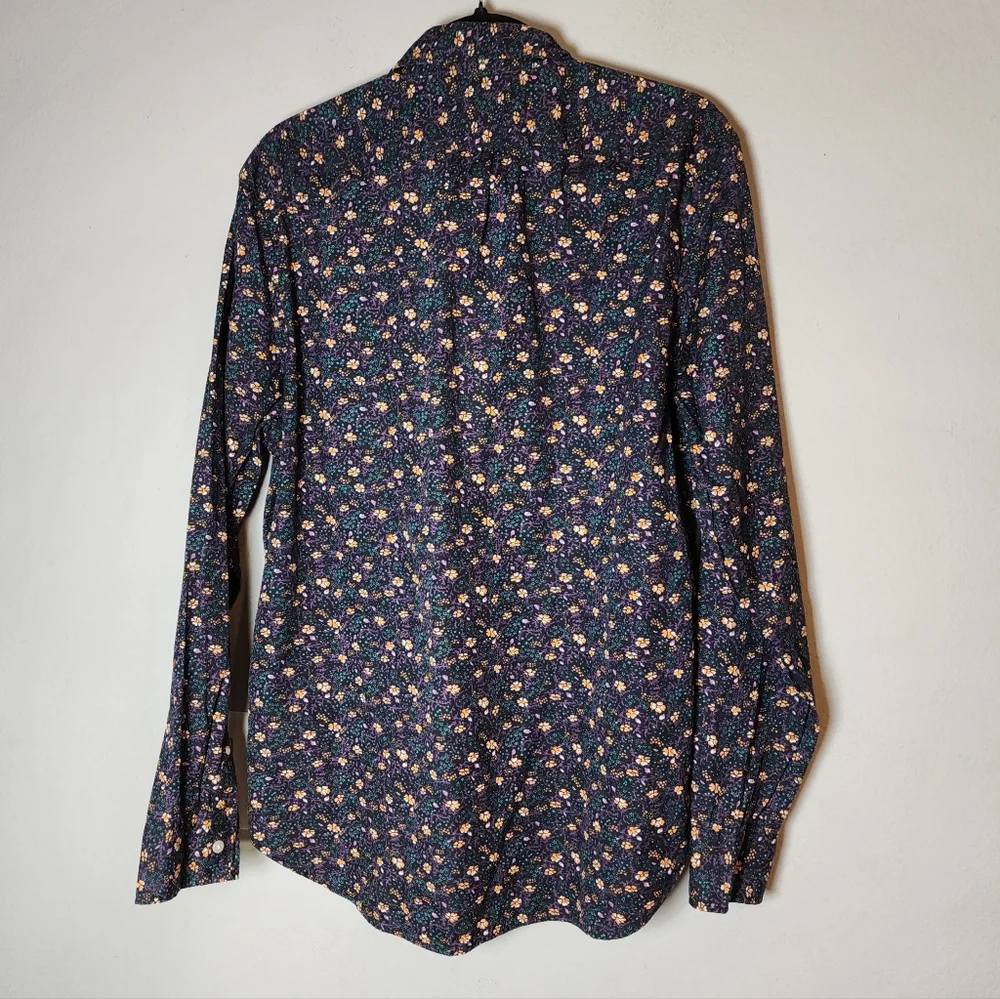 J. Crew Secret Wash Cotton Poplin Long Sleeve Button Shirt Yellow Green Floral M